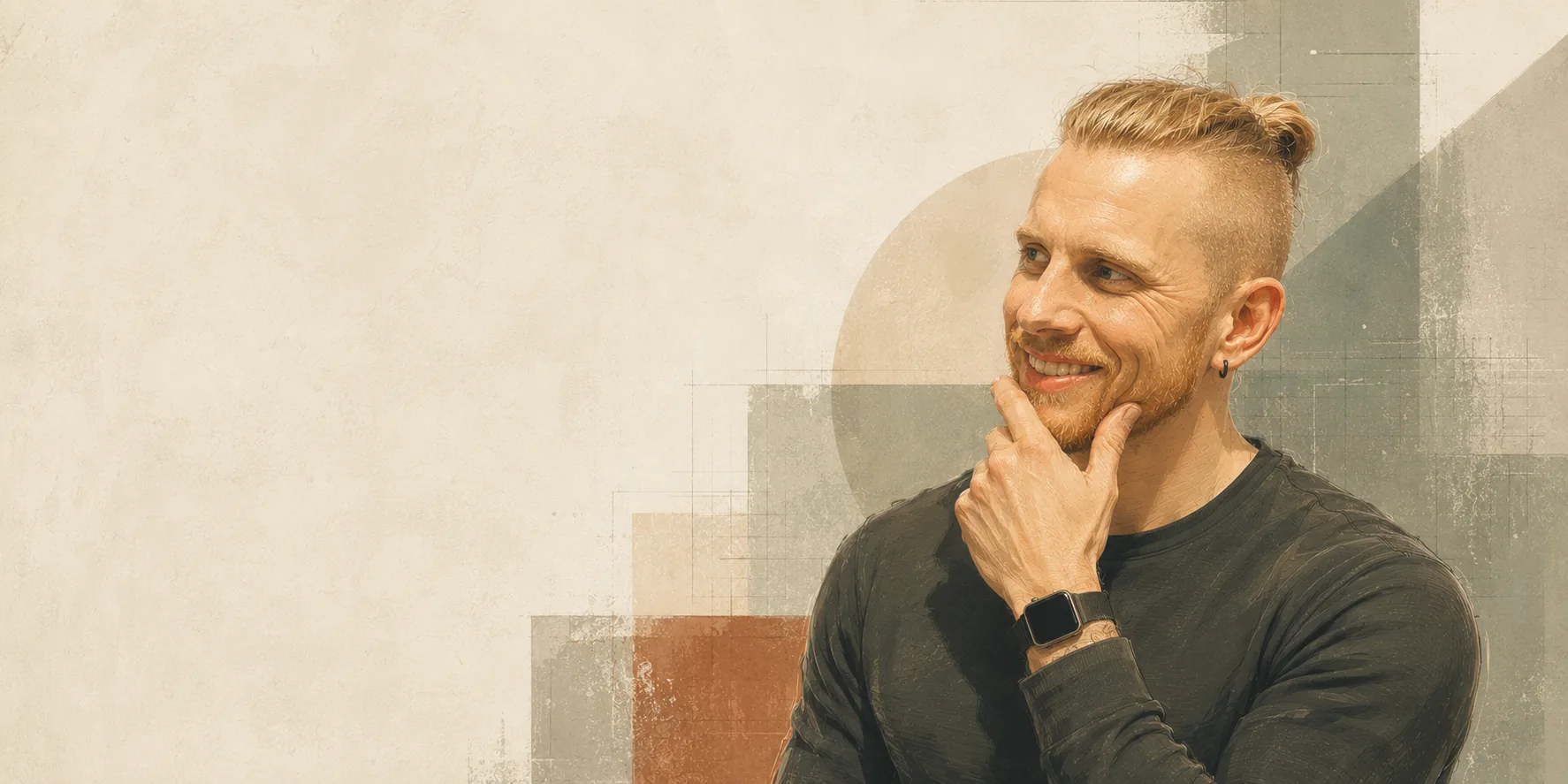 Stylized portrait of Marius with quiet architectural geometry