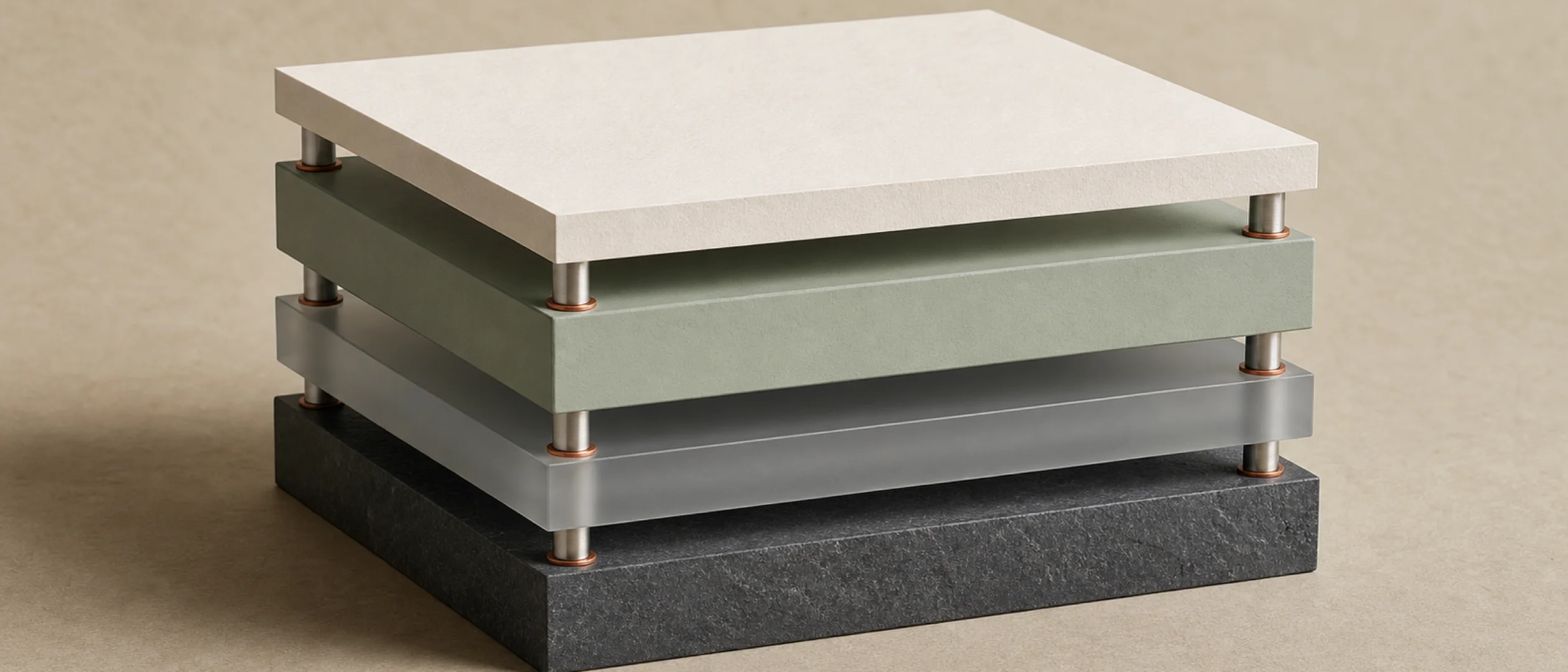 A clean stack of distinct architectural layers forming one coherent rectangular system.